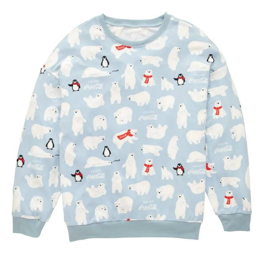 Coca-Cola Store Recommended - Coca-Cola Women's Hacci Light Blue Polar Bear & Penguin Crew Top